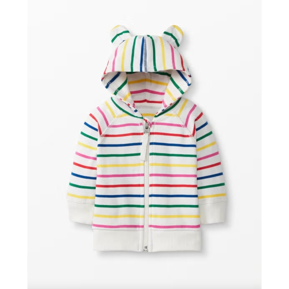 Hanna Andersson Bright Basics Bear Hoodie Baby 3-6M Stripe EUC